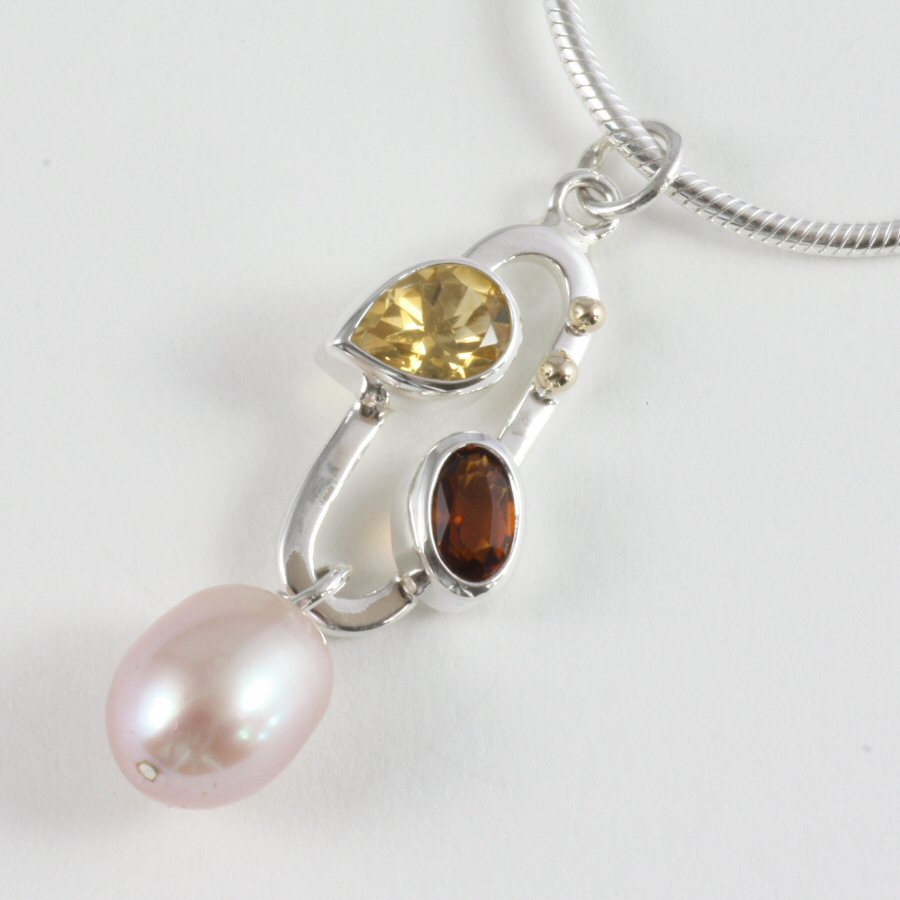 Silver, Gold, Citrine and Pearl Necklace leigh_fotheringham_jewellery