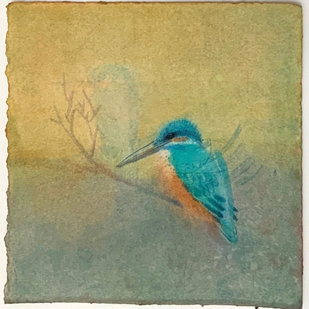 watercolour painting of kingfisher