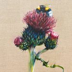 original oil painting of thistle and bee