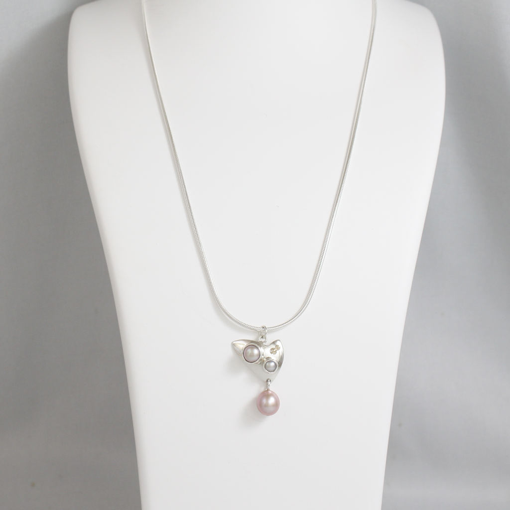Silver, Gold, White and Pink Pearl Necklace