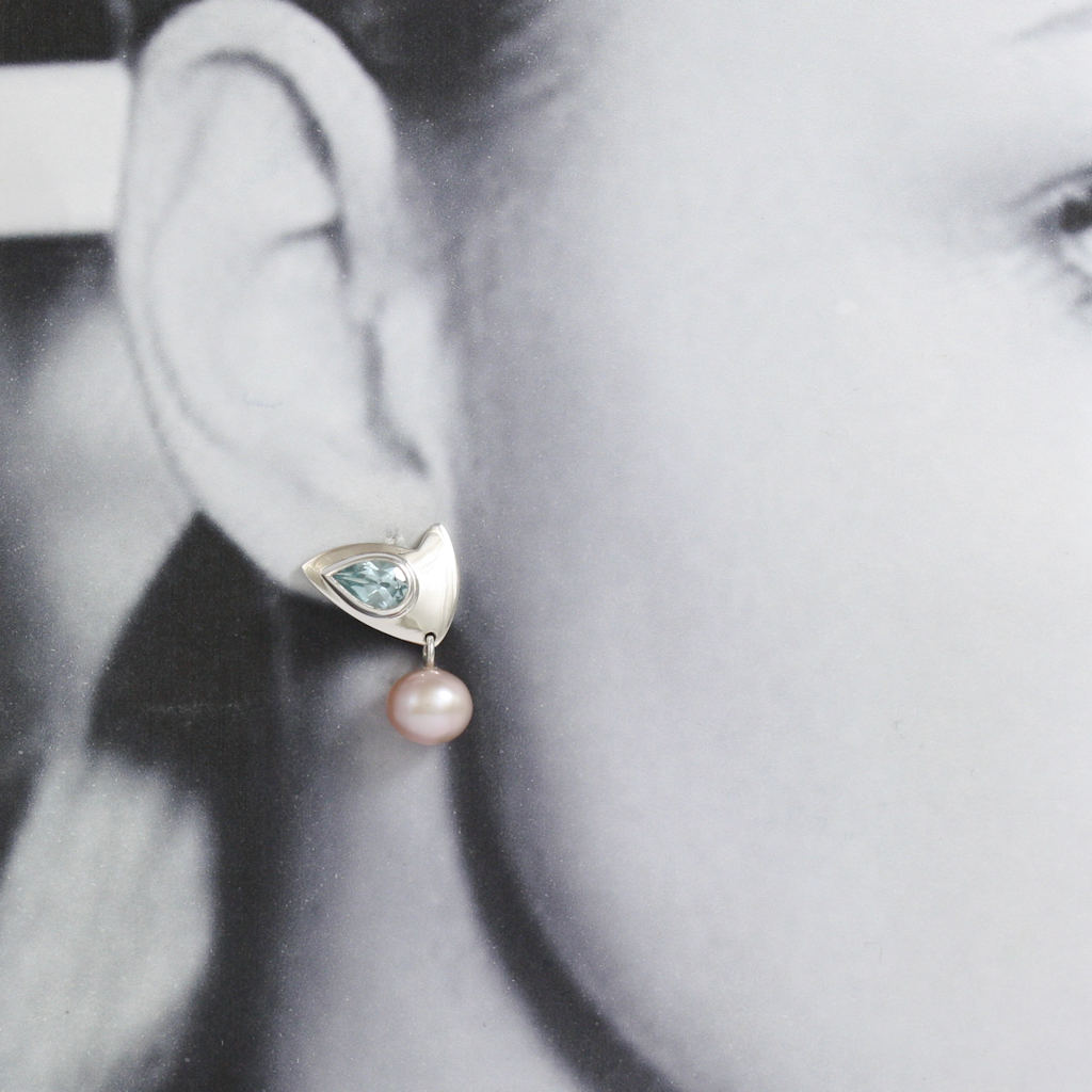 Silver, Topaz and Pink Pearl Earrings