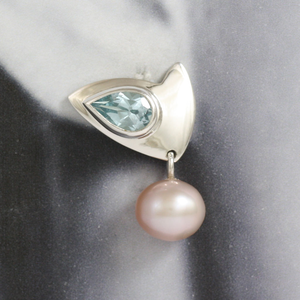 Silver, Blue Topaz and Pearl Earrings