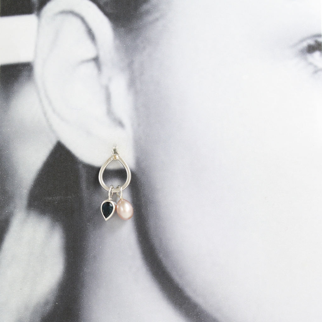 Silver, Gold, Pink Pearl and Blue Topaz Earrings