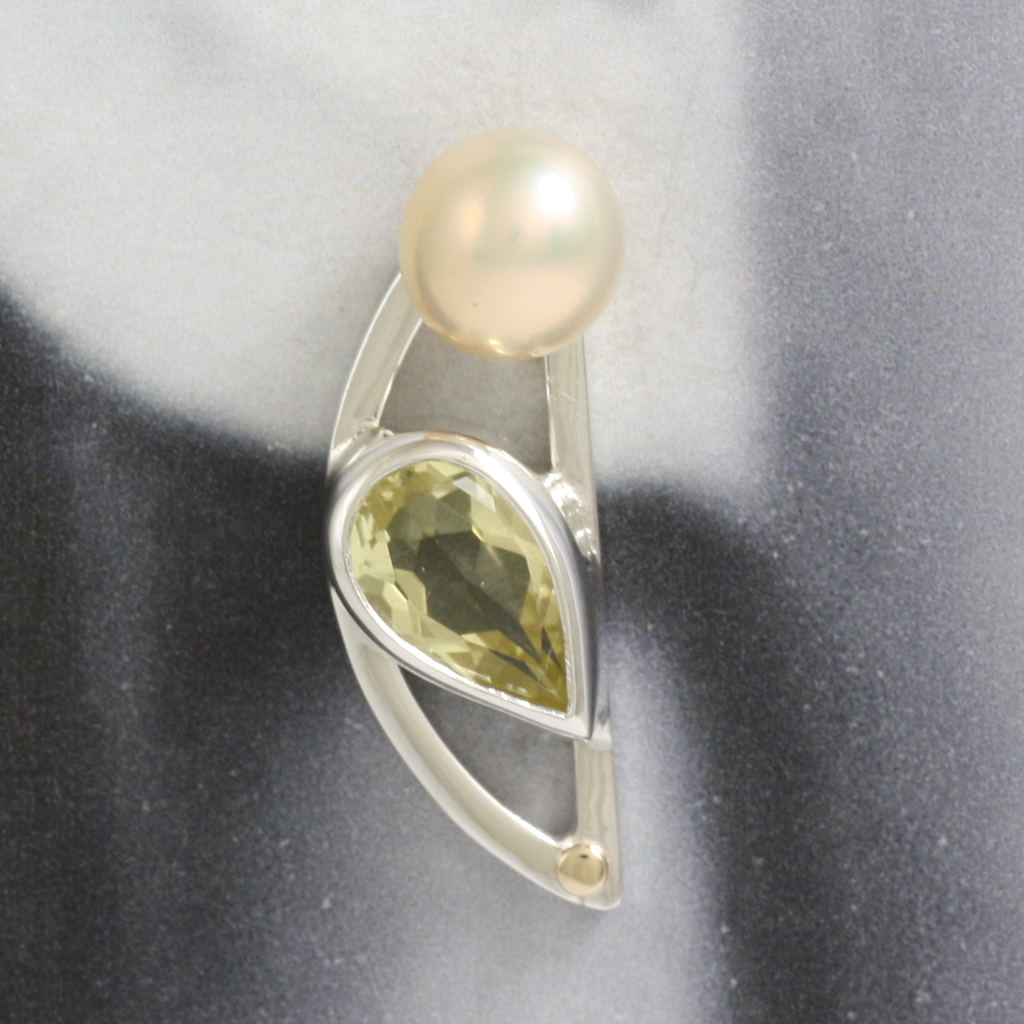 Silver, Gold, Lemon Quartz and Pink Pearl Earrings