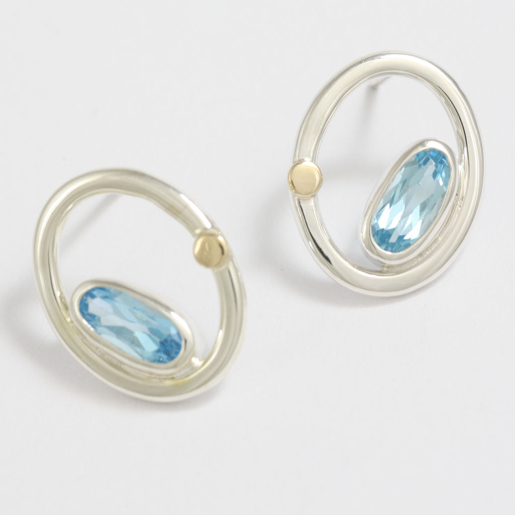 Silver, Gold and Blue Topaz Earrings