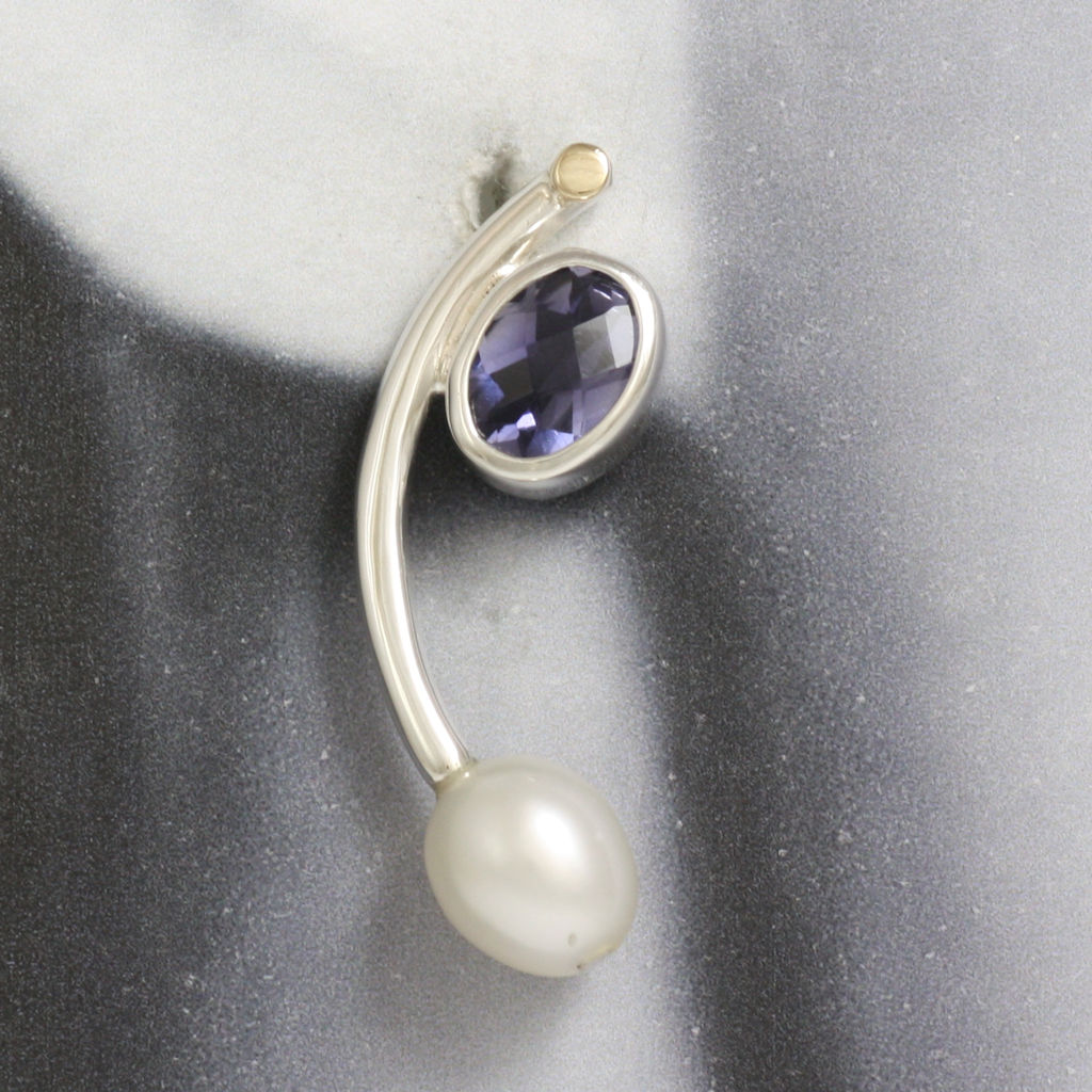 Silver, Gold, Iolite and Pearl Earrings