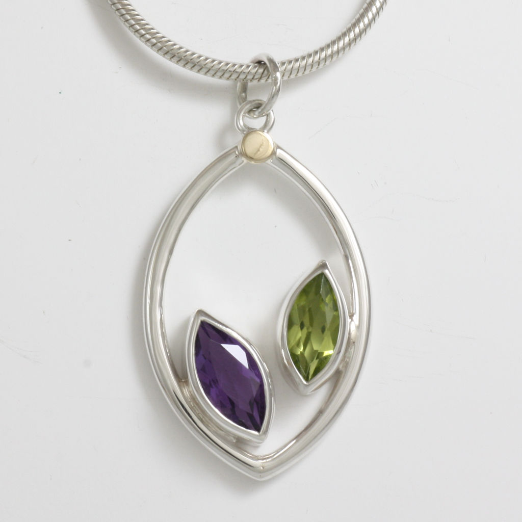Silver, Gold, Amethyst and Peridot Necklace
