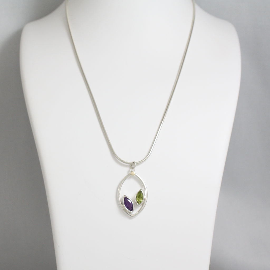 Silver, Gold, Amethyst and Peridot Necklace