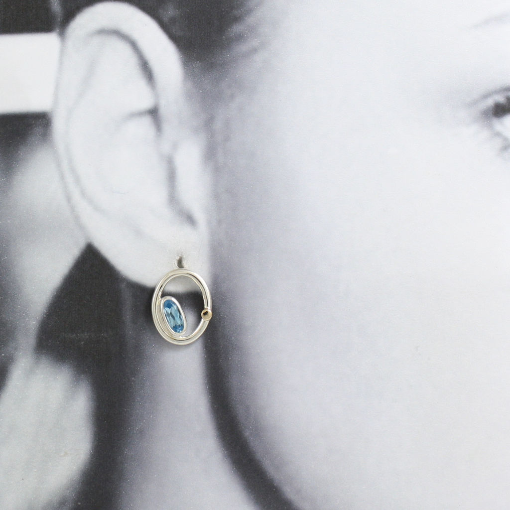 Silver, Gold and Blue Topaz Earrings