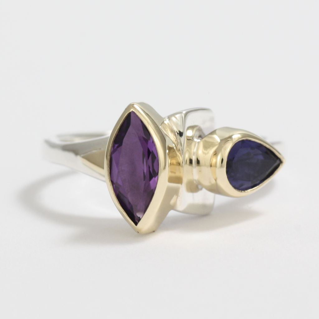 Silver, Gold, Amethyst and Iolite Ring
