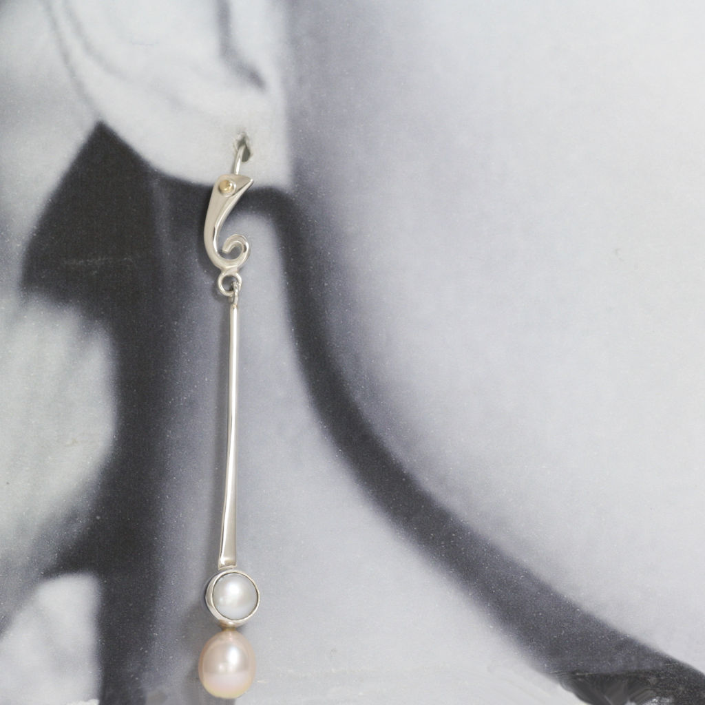 Long Silver, Gold, Pink and White Pearl Earrings