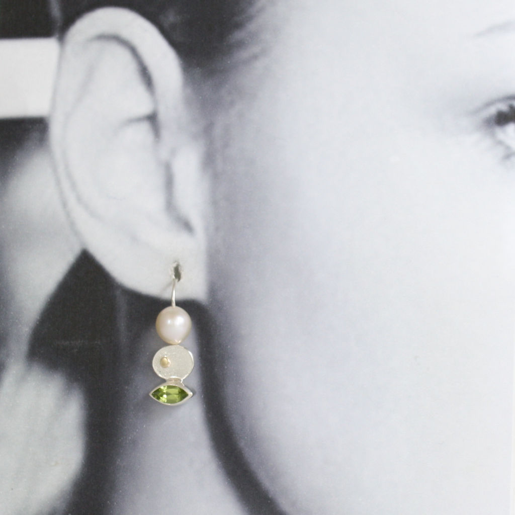 Silver, Gold, Peridot and Pearl Earrings