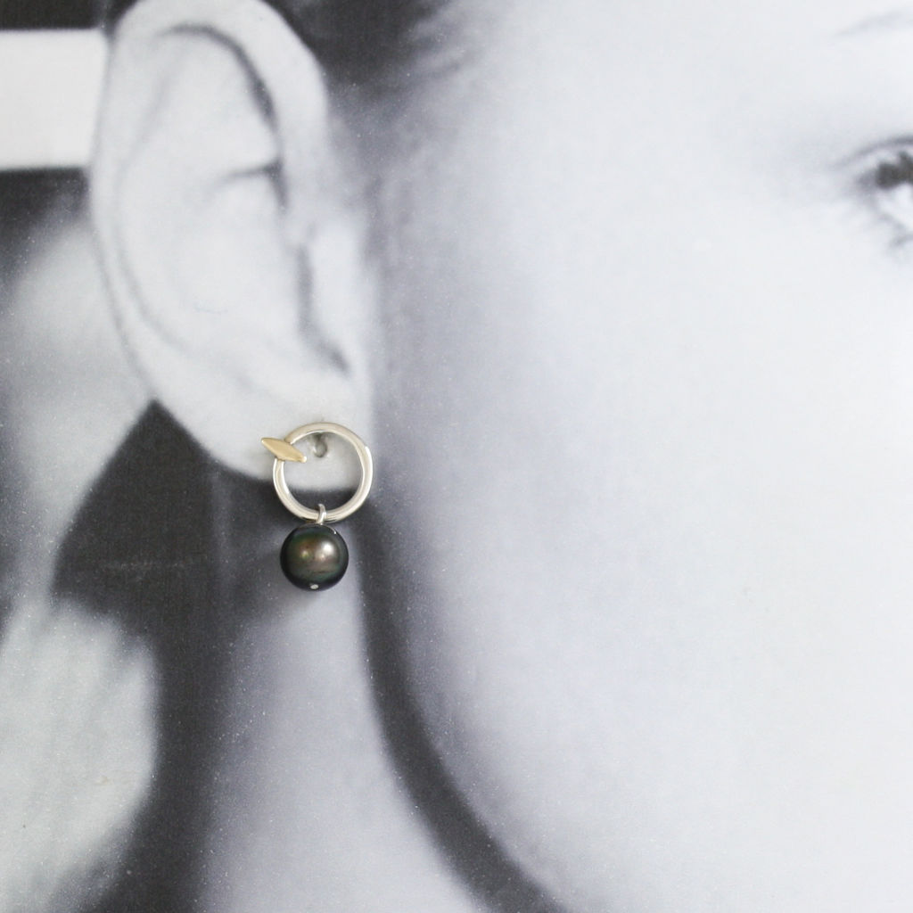 Silver, Gold and Black Pearl Earrings