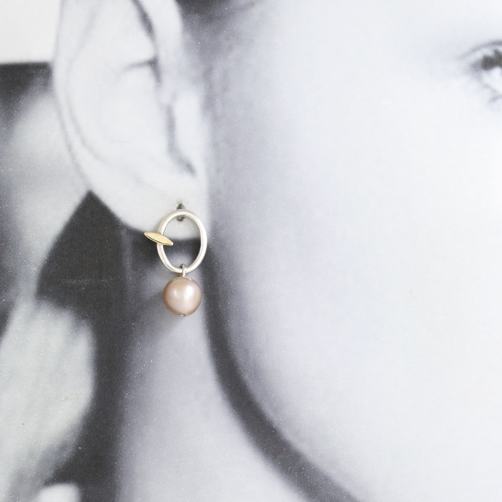 Silver, Gold and Pink Pearl Earrings