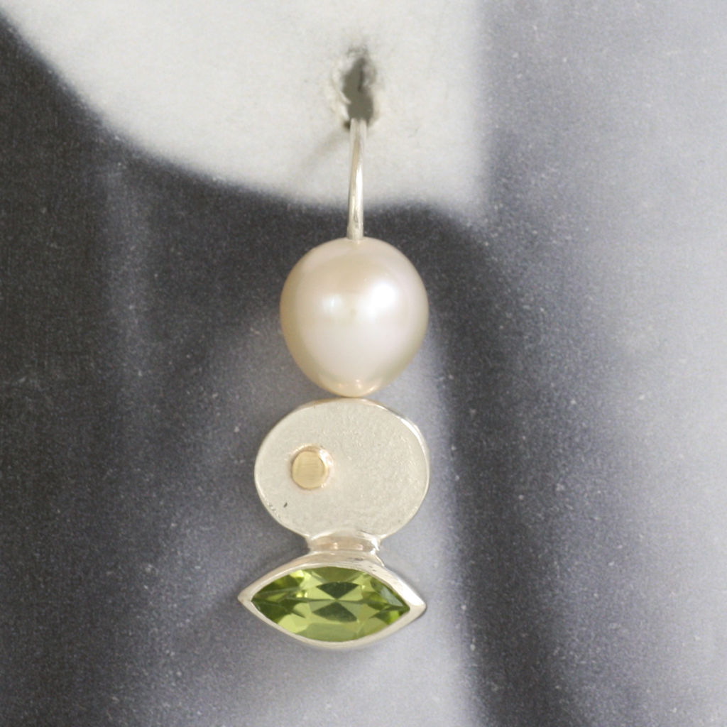 Silver, Gold, Peridot and Pearl Earrings