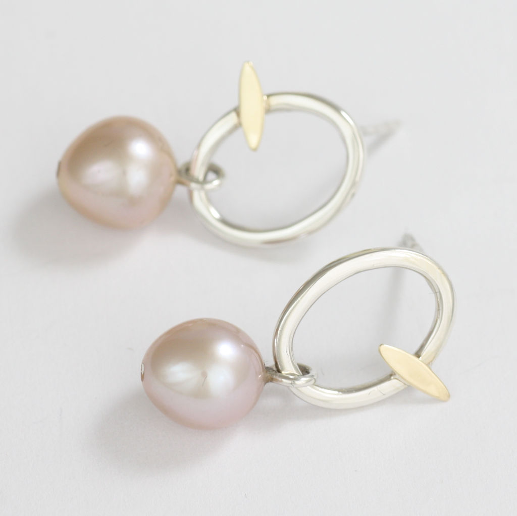 Silver, Gold and Pink Pearl Earrings