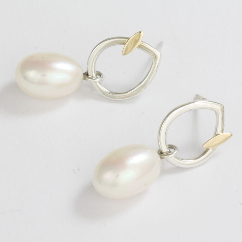 Silver, Gold and White Pearl Earrings