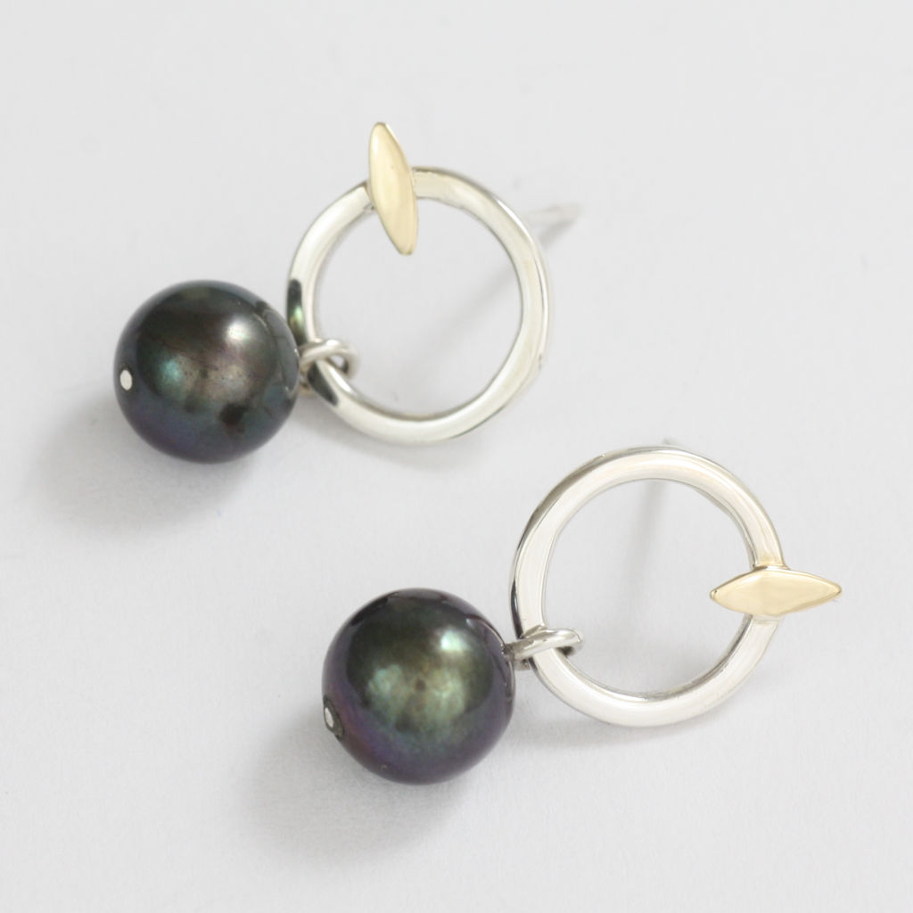 Silver, Gold and Black Pearl Earrings