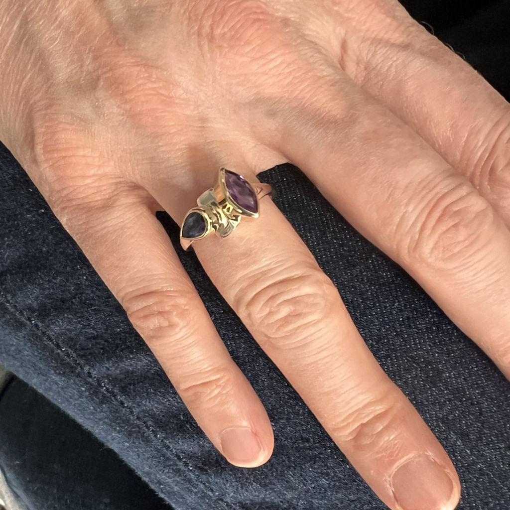 Silver, Gold, Amethyst and Iolite Ring