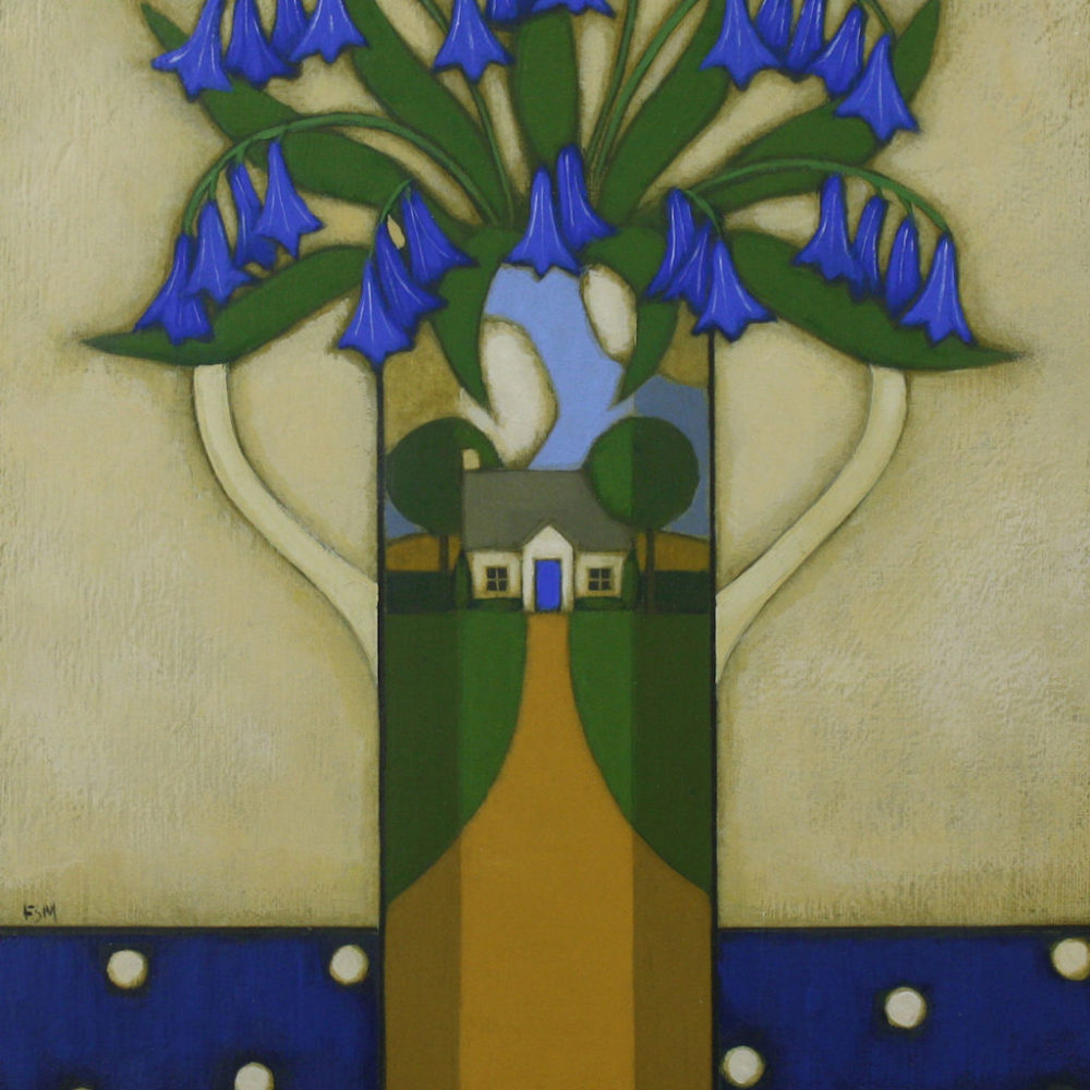Bluebells in a Little House Vase by Fiona Shackleton Millar