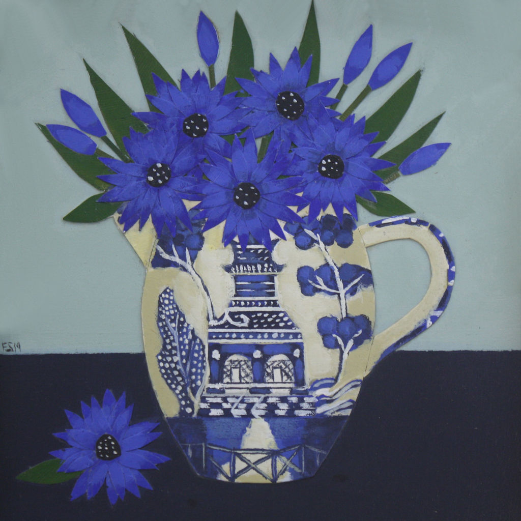 Cornflowers in a Willow Pattern Jug by Fiona Shackleton Millar