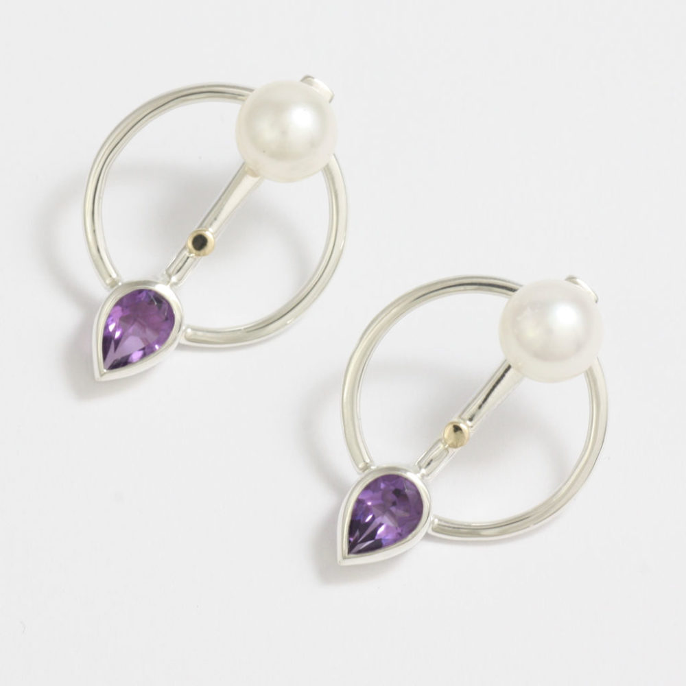 Silver, Gold, Pearl and Amethyst Earrings