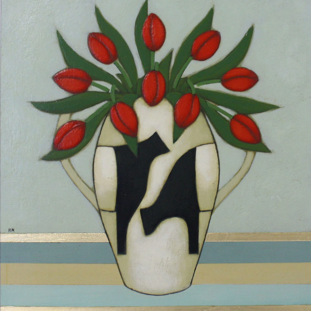 Red Tulips in a Beltie Vase by Fiona Shackleton Millar
