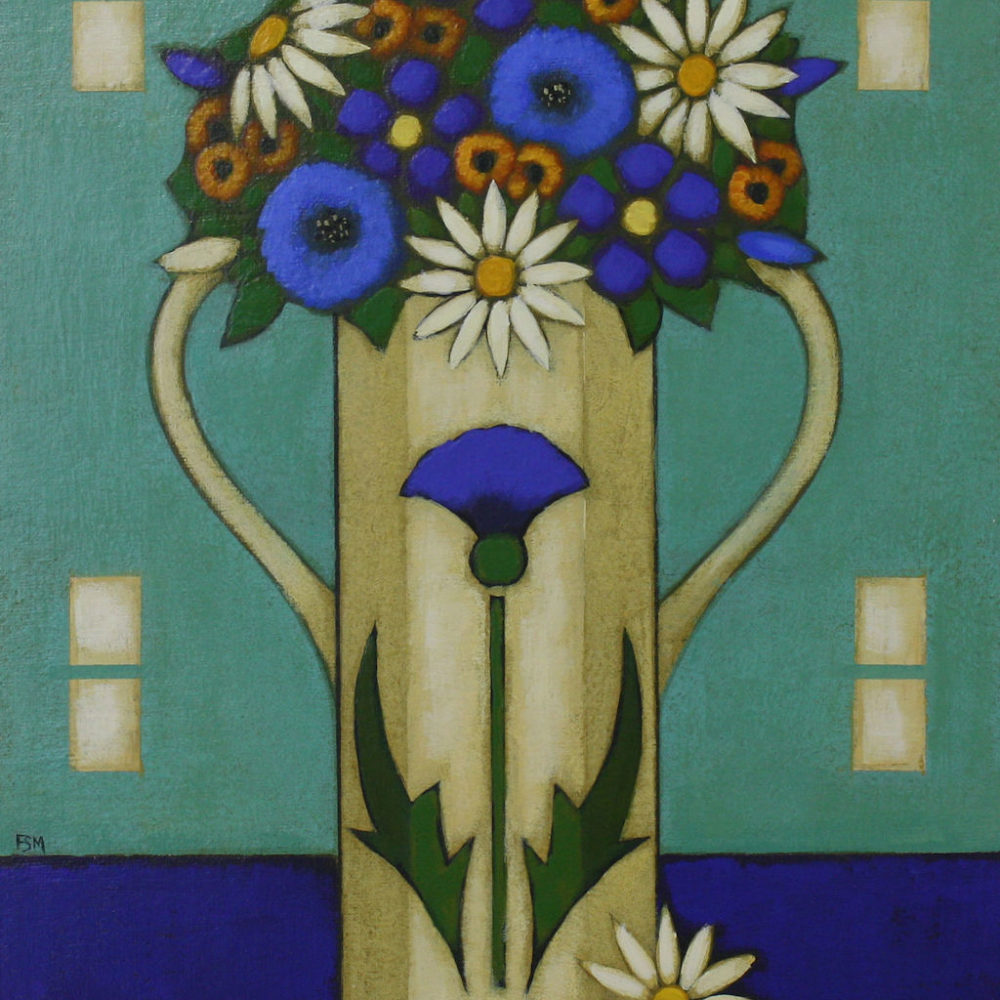 Thistle Vase with Cornflowers and Daisies by Fiona Shackleton Millar