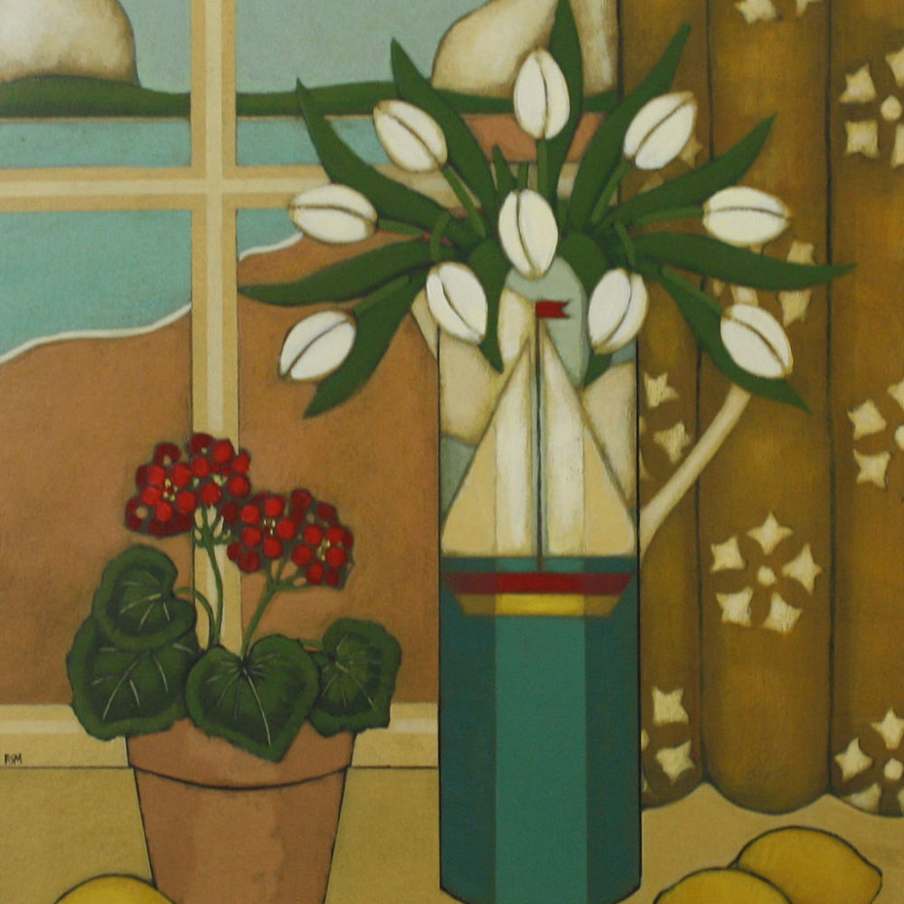 White Tulips, Geraniums and Lemons by Fiona Shackleton Millar
