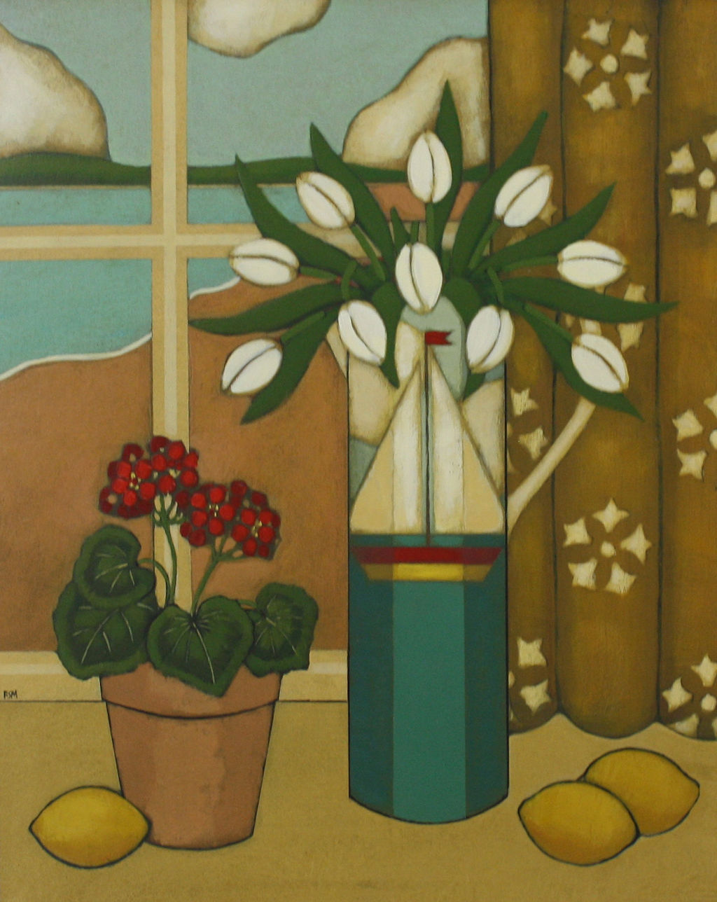 White Tulips, Geraniums and Lemons by Fiona Shackleton Millar